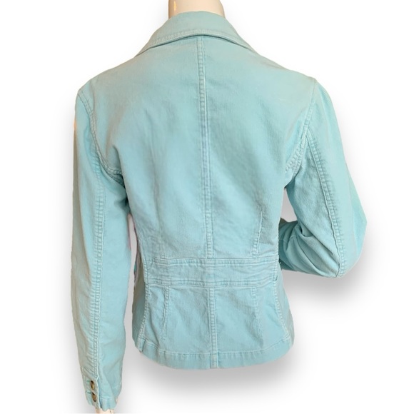 STYLE & COMPANY SHORT SINGLE BREASTED BLUE CORDUROY BLAZER. WOMEN’S PETITE MED - Picture 2 of 5